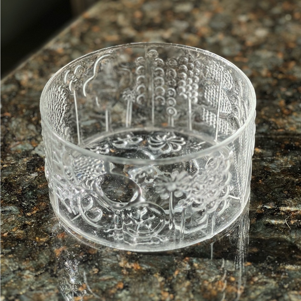VINTAGE MCM Textured Embossed Glass Flora Bowl By Oiva Toikka Nuutajarvi 🇫🇮